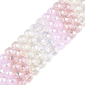 Нити из гальванически покрытых искусственным нефритом и непрозрачных и прозрачных стеклянных бусин, бусины разных стилей, круглые, с покрытием AB цвета, граненые