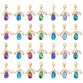 28шт 7цвета стеклянные и акриловые подвесные украшения, Сплав с застежками когтя омара, золотые