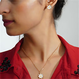 Комплект из ожерелий и серег с подвесками из эмалевого сплава в виде ромашки для женщин