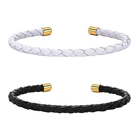 Bracelet manchette en corde torsadée en imitation cuir, avec les accessoires en acier inoxydable