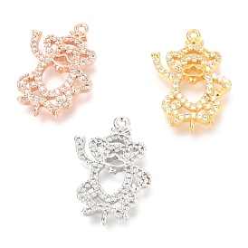 Brass Micro Pave Clear Cubic Zirconia Open Back Bezel Links Connectors, Long-Lasting Plated, Monkey