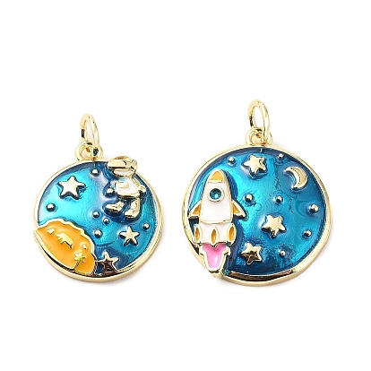 Латунь эмаль подвески, с прыжковых колец, плоские круглые прелести, стойки покрытие, реальный 18 k позолоченный, без свинца и без кадмия, долговечный