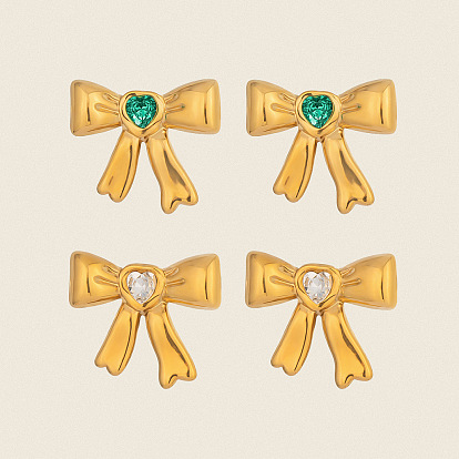 304 серьги-гвоздики из нержавеющей стали с бантом, с кубического циркония, золотые