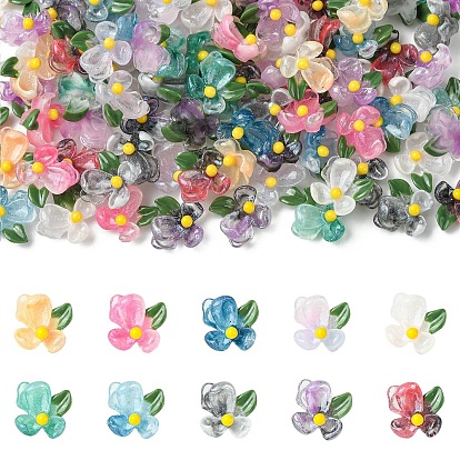 100 шт 10 цвета прозрачные кабошоны из смолы, цветок, с блеском порошок