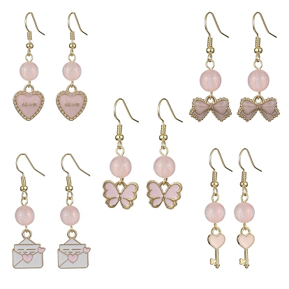 Valentine's Day Alloy Enamel Dangle Earrings with Brass Pins, Mixed Shapes