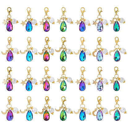 28шт 7цвета стеклянные и акриловые подвесные украшения, Сплав с застежками когтя омара, золотые