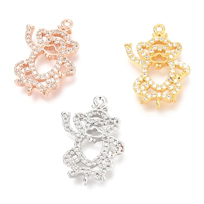 Brass Micro Pave Clear Cubic Zirconia Open Back Bezel Links Connectors, Long-Lasting Plated, Monkey