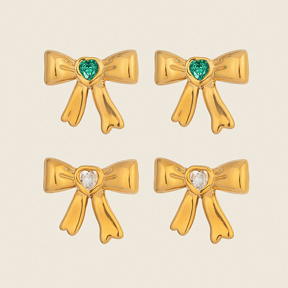 304 серьги-гвоздики из нержавеющей стали с бантом, с кубического циркония, золотые