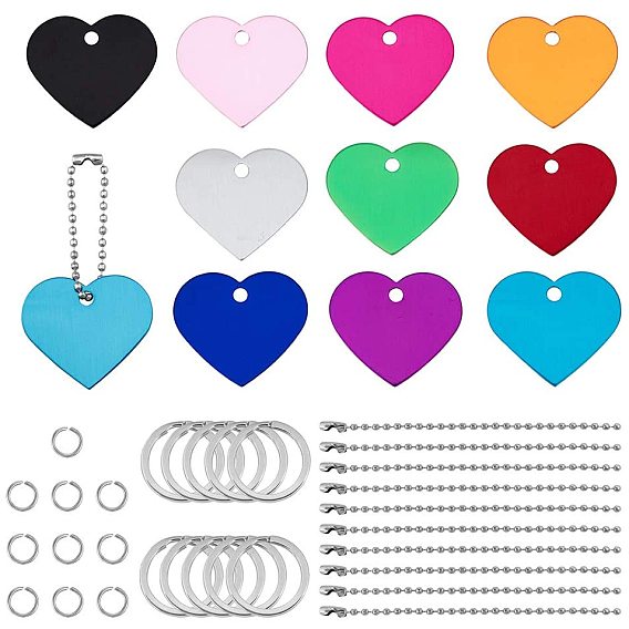 DIY Keychain Making, with Aluminum Pendants, Iron Ball Chains, Jump Ring and Split Key Ring, Heart