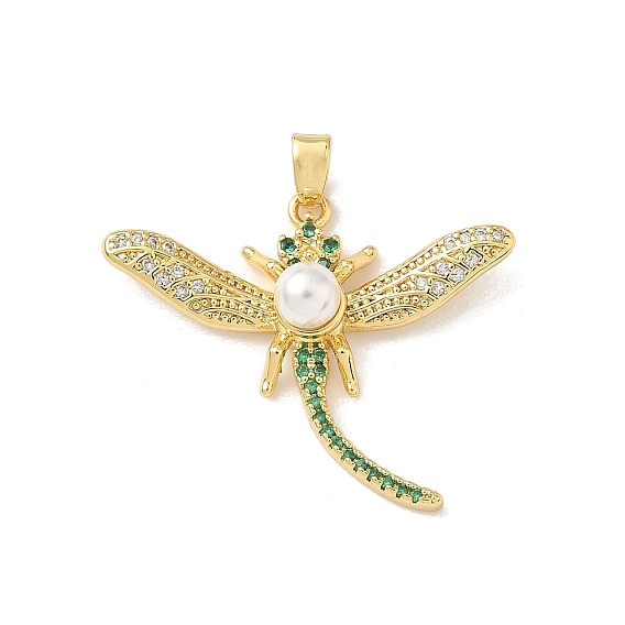 Латунные микро проложить кубического циркония подвески, стрекоза прелести, с имитацией жемчужина бисера
