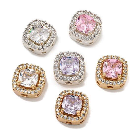 Латунные микро проложить кубического циркония бусы, со стеклом, квадратный