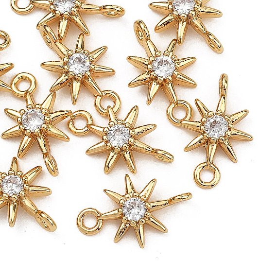 SHEGRACE Brass Clear Cubic Zirconia Charms, Cadmium Free & Nickel Free & Lead Free, Sun Charms