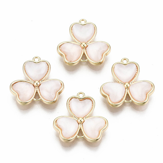 Соединители латунные звенья, с кошачий глаз, без никеля , 3 листовой клевер