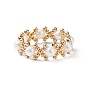 Shell Pearl & Brass Braided Bead Cross Finger Ring for Women
