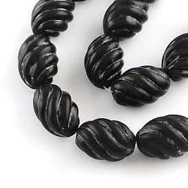 Natural Carved Obsidian Stone Bead Strands, Oval, 26x18mm, Hole: 1mm, about 16pcs/strand, 15.7 inch