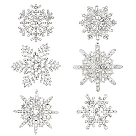 6шт. 6 стили значки-булавки в виде снежинок из сплава для рюкзака и одежды, с блестками из смолы