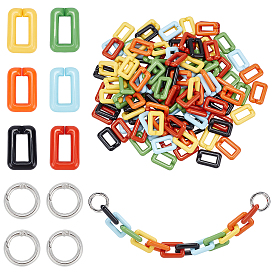 120pcs 6 connecteurs à maillons rapides en acrylique opaque rectangulaire de couleur, avec 4 anneaux de porte à ressort en alliage pcs