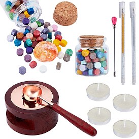 CRASPIRE DIY Stamp Making Kits, Including Glass Jar Glass Bottle for Bead Containers, Sealing Wax Particles, Wood Wax Furnace, Iron Pigment Stirring Rod Spoon, Plastic Glisten Gel Pen