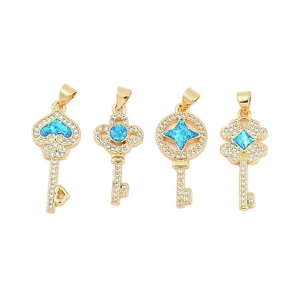 Латунные микро проложить кубического циркония подвески, Брелоки для ключей, с синтетическим опалом, долговечный, стойки покрытие, без свинца и без кадмия, реальный 18 k позолоченный