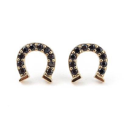 Серьги-гвоздики в виде лошадиных туфель из черного кубического циркония, украшения из латуни для женщин, долговечный, без свинца и без кадмия