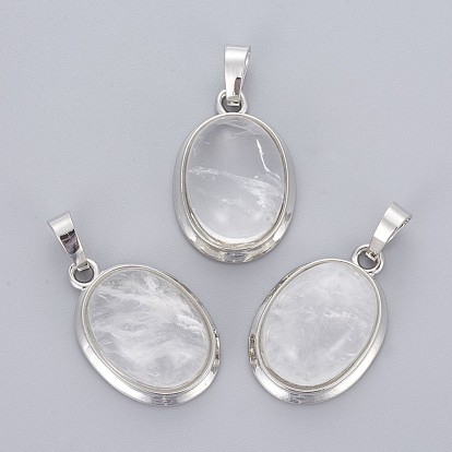 Gemstone Pendants, with Brass Findings, Oval, Platinum