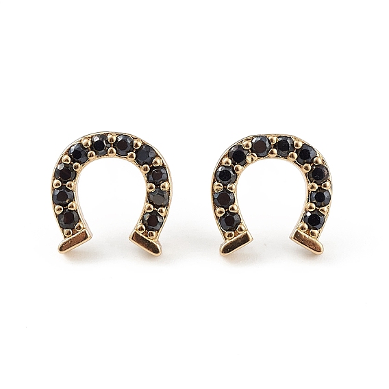 Серьги-гвоздики в виде лошадиных туфель из черного кубического циркония, украшения из латуни для женщин, долговечный, без свинца и без кадмия