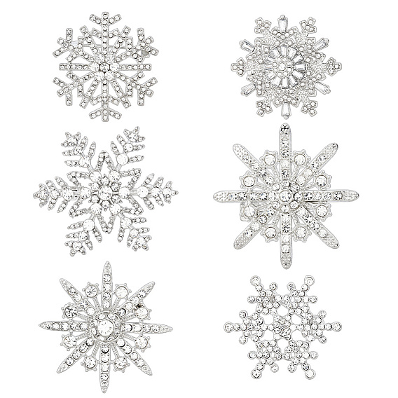 6шт. 6 стили значки-булавки в виде снежинок из сплава для рюкзака и одежды, с блестками из смолы