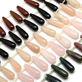 Teardrop Natural Gemstone Beads Strands, Top Drilled Beads, include Pink Aventurine, Rose Quartz, Indian Agate, Yellow Aventurine, Mahogany Obsidian, 24x8mm, Hole: 1mm, about 30pcs/strand, 15.7 inch