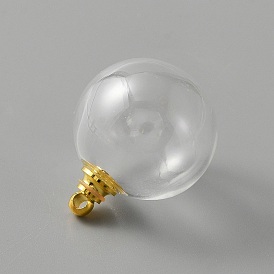 Openable Transparent Glass Pendants, with Iron Findings and Rubber Ring, Round
