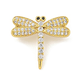 Rack Plating Brass Pave Clear & Black Cubic Zirconia Dragonfly Links Connector Charms, Cadmium Free & Lead Free