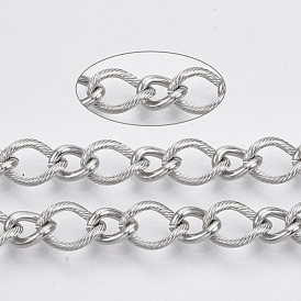 304 Stainless Steel Curb Chains, Twisted Chains, with Spool, Unwelded, Textured
