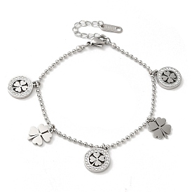 Rhinestone Clover Charm Bracelet, with 304 Stainless Steel Ball Chains