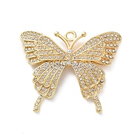 Rack Plating Alloy Pendants, with Rhinestone, Butterfly Charms