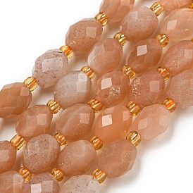 Natural Sunstone Beads Strands, Faceted, Oval, with Seed Beads