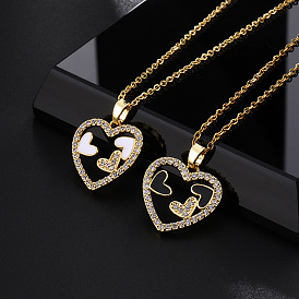 Joli collier pendentif coeur avec micro incrusté de zircon pour femmes et couples