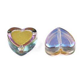 Electroplate Transparent Glass Beads, AB Color, with Golden Plated Brass Findings, Heart