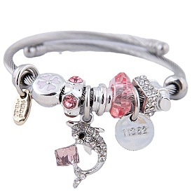 Bracelet de perles bohème multi-éléments dauphin, bricolage, avec joli bracelet en acier inoxydable en cristal
