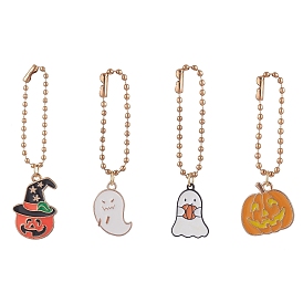 Halloween Theme Alloy Enamel Pendant Decorations, with Iron Ball Chains, Pumpkin/Ghost