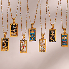  Rhinestone Tarot Card Pendant Necklace with Enamel, Stainless Steel Jewelry for Women