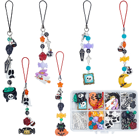 Набор для самостоятельного изготовления ремней для мобильного телефона на тему Хэллоуина, в том числе 15 шт. подвески, 41 шт. Бусины, 6шт. ремешок для мобильного телефона и 60шт. шт. шт. штифт