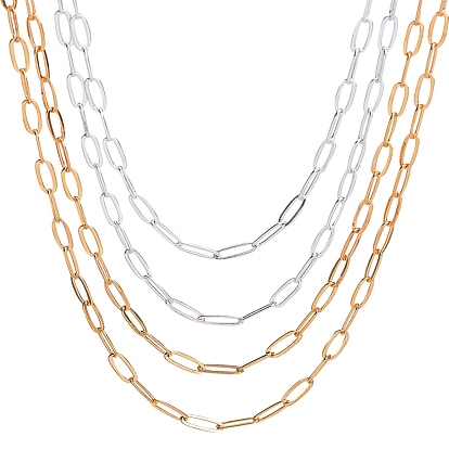 Brass Paperclip Chains, Flat Oval, Drawn Elongated Cable Chains, Soldered