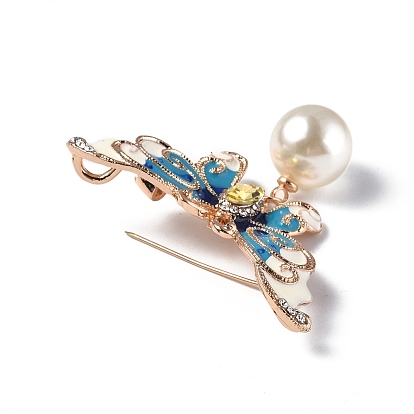 Butterfly with Plastic Imitation Pearl Enamel Pin, Light Gold Alloy Brooch with Crystal Rhinestone for Backpack Clothes