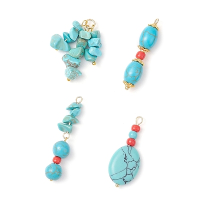 4шт. 4 стили подвески из синтетической бирюзы и стеклянных бусин, латуни и 304 результатов из нержавеющей стали, золотые