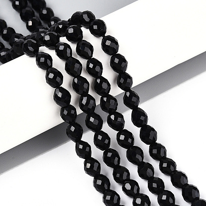 Натуральные бусины из черного оникса (окрашенные и нагретые), баррель, граненые