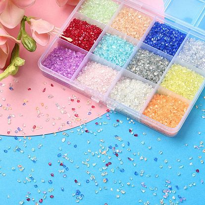 144g 12 Colors Transparent Electroplate Glass Beads, No Hole/Undrilled, AB Color Plated, Chip