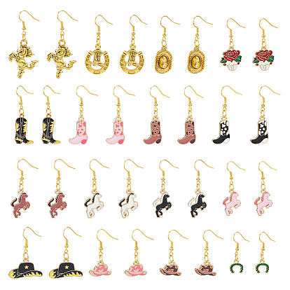 16 пары 16 стили сплав эмали с железными подвесками, лошадь/ковбойская шляпа/ковбойские сапоги