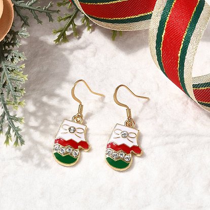 Болтаться серьги сплава эмали, рождественские перчатки, со стразами
