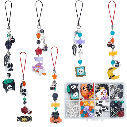 Набор для самостоятельного изготовления ремней для мобильного телефона на тему Хэллоуина, в том числе 15 шт. подвески, 41 шт. Бусины, 6шт. ремешок для мобильного телефона и 60шт. шт. шт. штифт