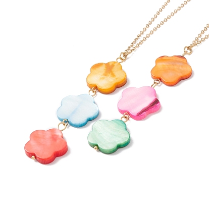 Natural Shell Flower Pendant Necklace with 304 Stainless Steel Chains for Women, Golden