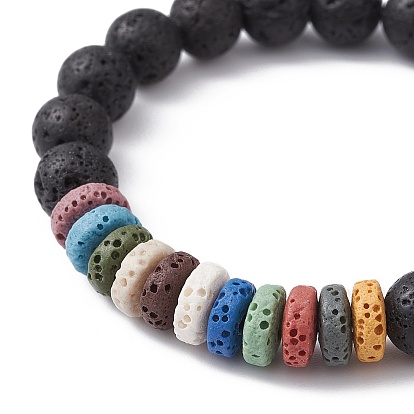 Dyed Natural Lava Rock Beaded Stretch Bracelets for Kid